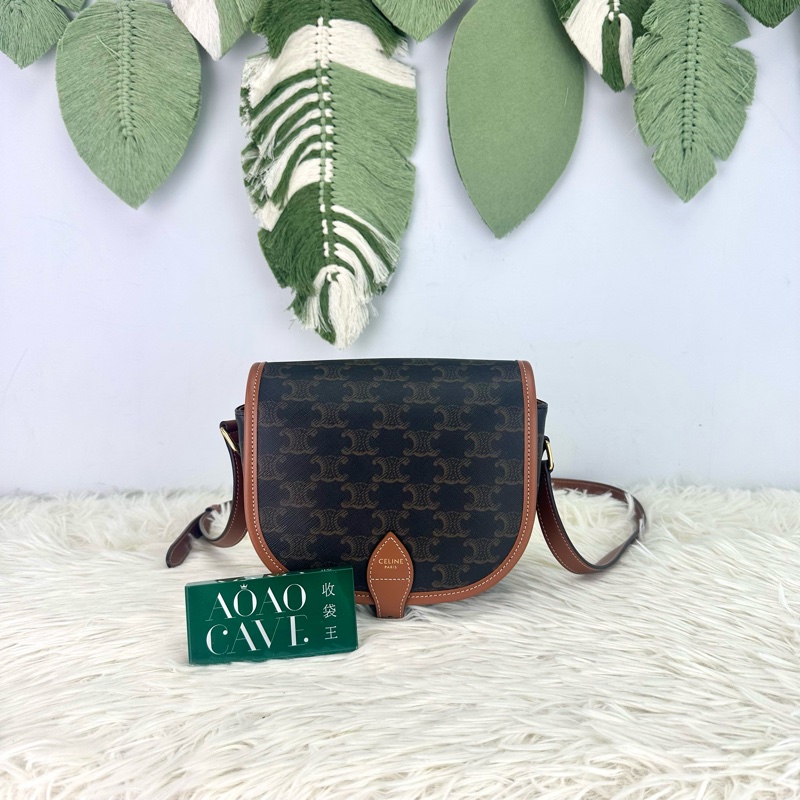 CELINE Triomphe Folco 啡色馬鞍包-0