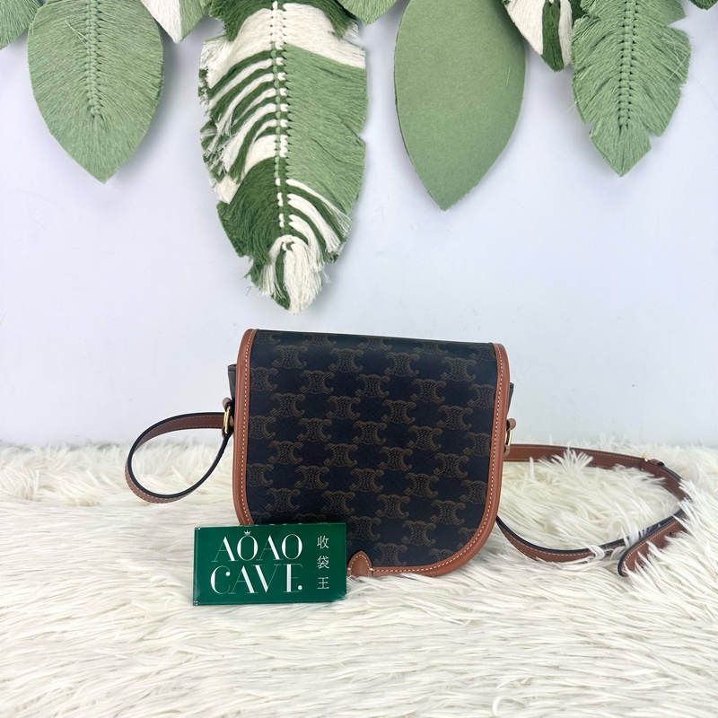 CELINE Triomphe Folco 啡色馬鞍包-4