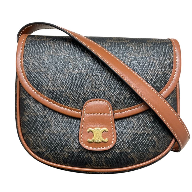 CELINE 思琳 TRIOMPHE BESACE 凱旋門迷你肩背包 PVC帆布 老花 棕色 金釦-0