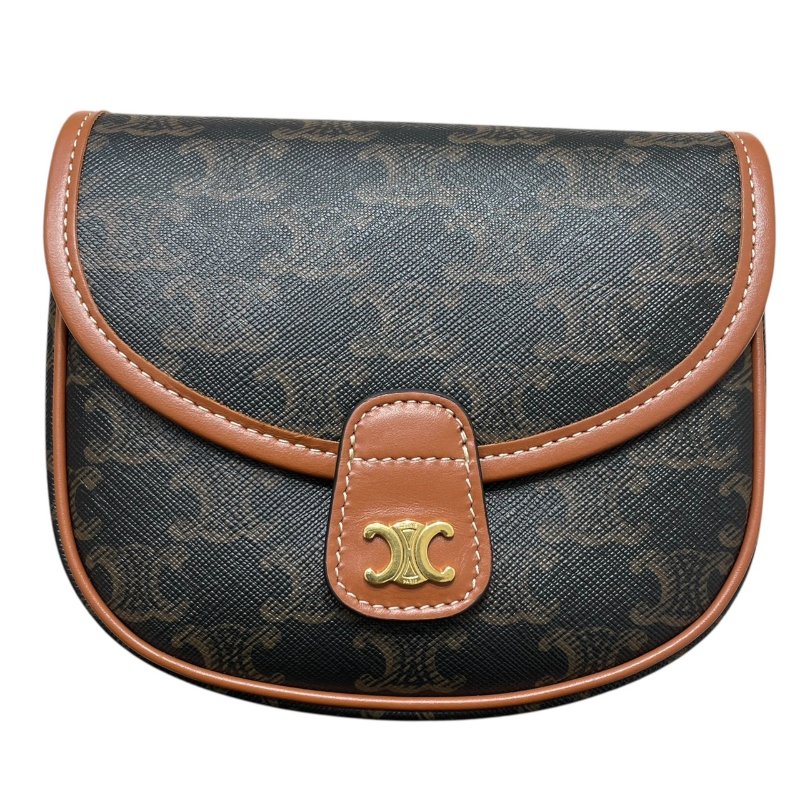 CELINE 思琳 TRIOMPHE BESACE 凱旋門迷你肩背包 PVC帆布 老花 棕色 金釦-1