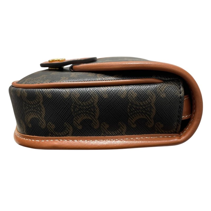 CELINE 思琳 TRIOMPHE BESACE 凱旋門迷你肩背包 PVC帆布 老花 棕色 金釦-4