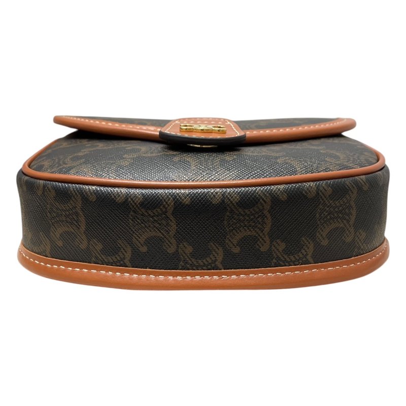 CELINE 思琳 TRIOMPHE BESACE 凱旋門迷你肩背包 PVC帆布 老花 棕色 金釦-5