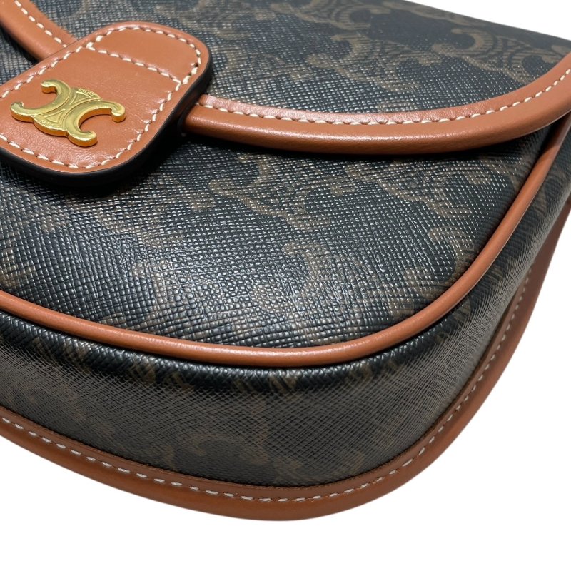 CELINE 思琳 TRIOMPHE BESACE 凱旋門迷你肩背包 PVC帆布 老花 棕色 金釦-7