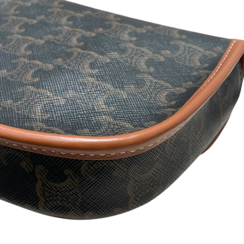 CELINE 思琳 TRIOMPHE BESACE 凱旋門迷你肩背包 PVC帆布 老花 棕色 金釦-9