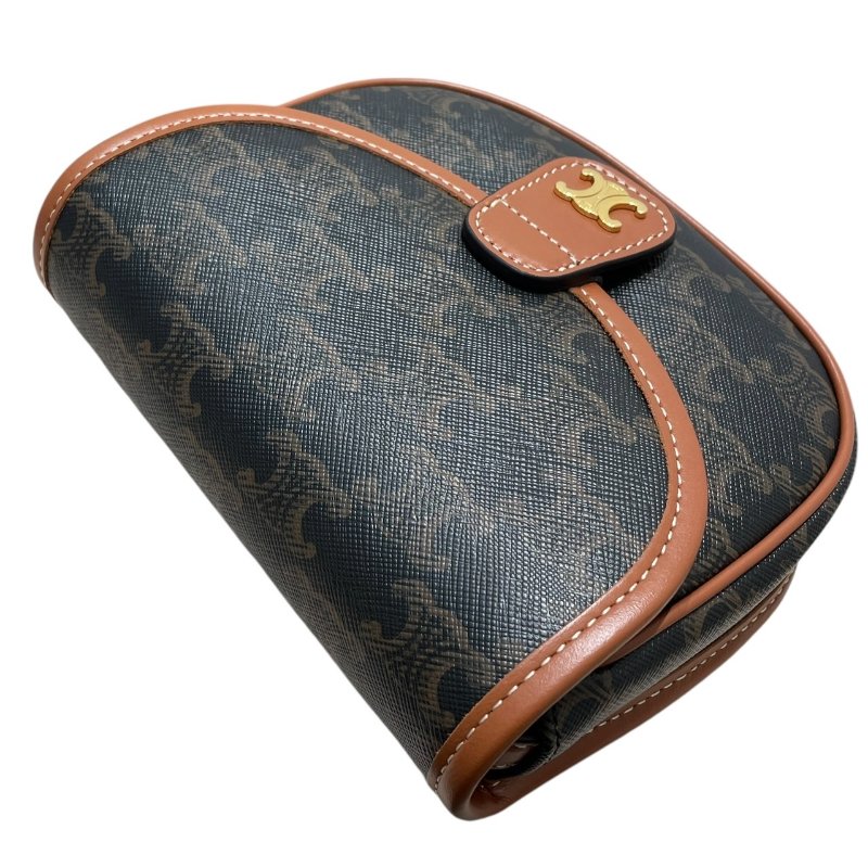 CELINE 思琳 TRIOMPHE BESACE 凱旋門迷你肩背包 PVC帆布 老花 棕色 金釦-10