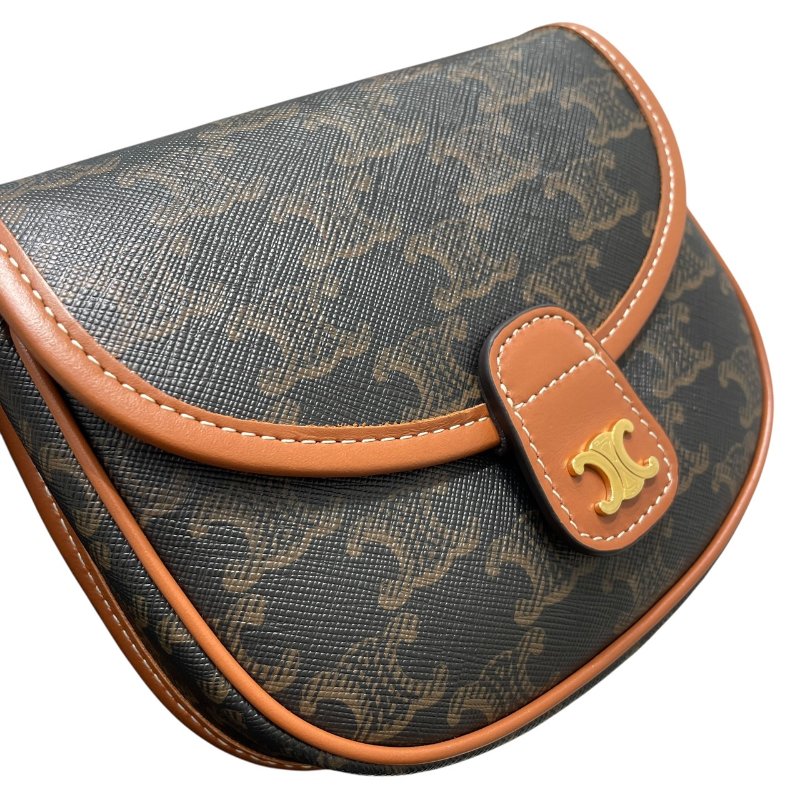 CELINE 思琳 TRIOMPHE BESACE 凱旋門迷你肩背包 PVC帆布 老花 棕色 金釦-11