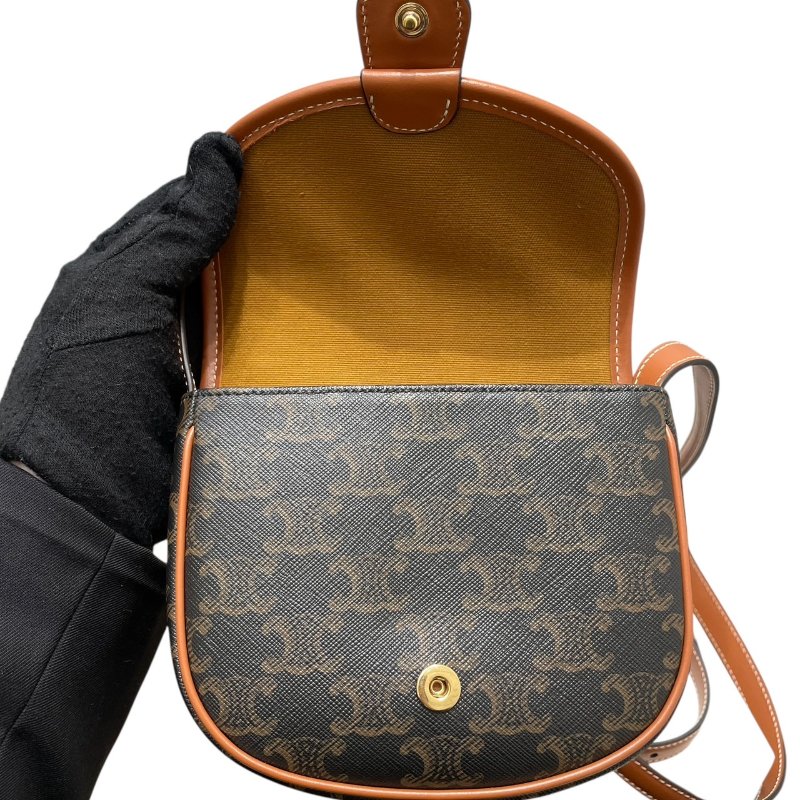 CELINE 思琳 TRIOMPHE BESACE 凱旋門迷你肩背包 PVC帆布 老花 棕色 金釦-13