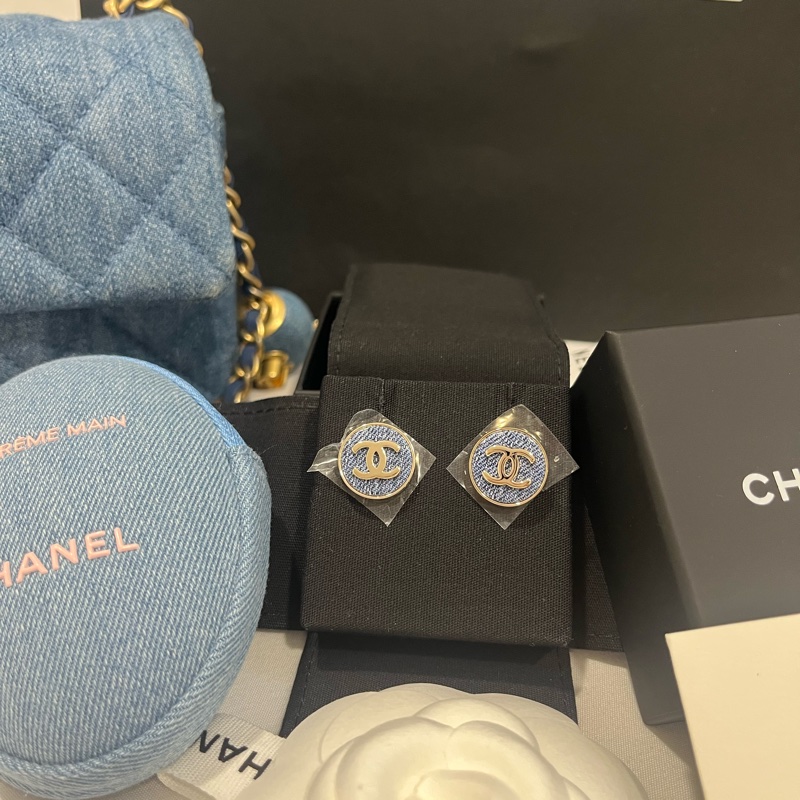 全新 Chanel 丹寧牛仔 耳針 耳環-2