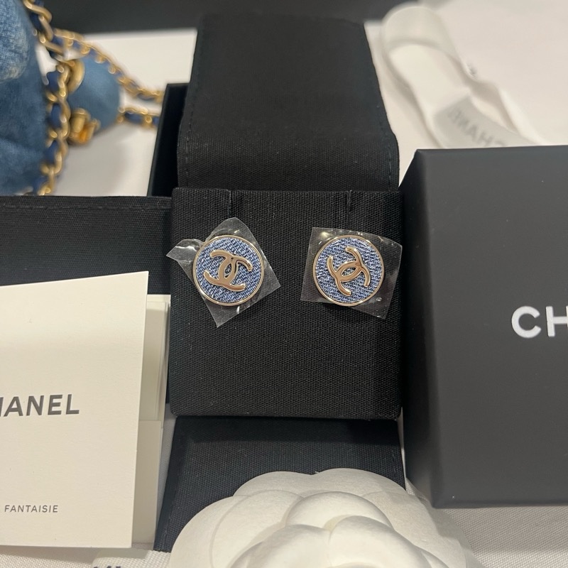 全新 Chanel 丹寧牛仔 耳針 耳環-7