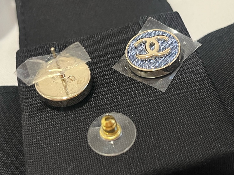 全新 Chanel 丹寧牛仔 耳針 耳環-10