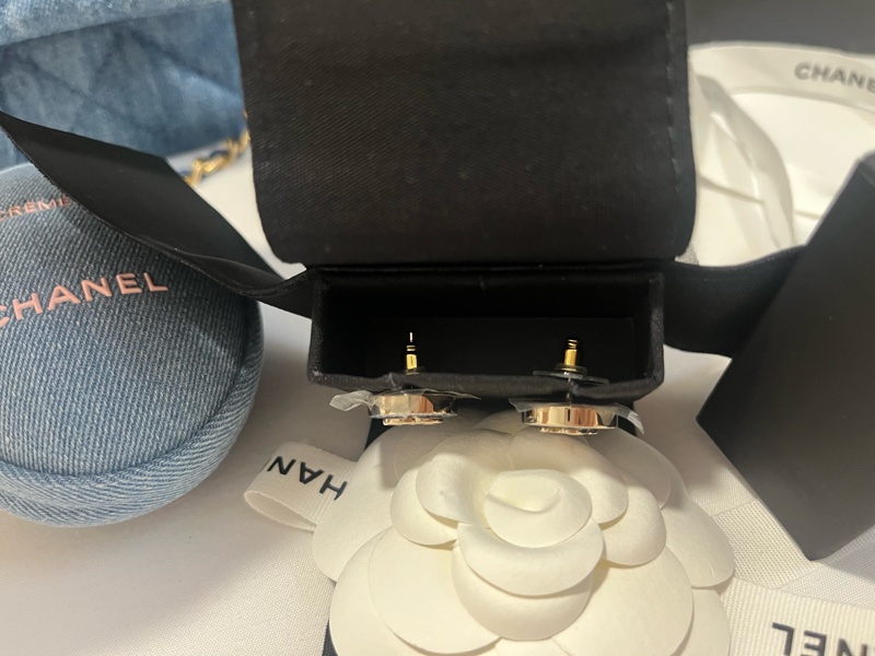 全新 Chanel 丹寧牛仔 耳針 耳環-16