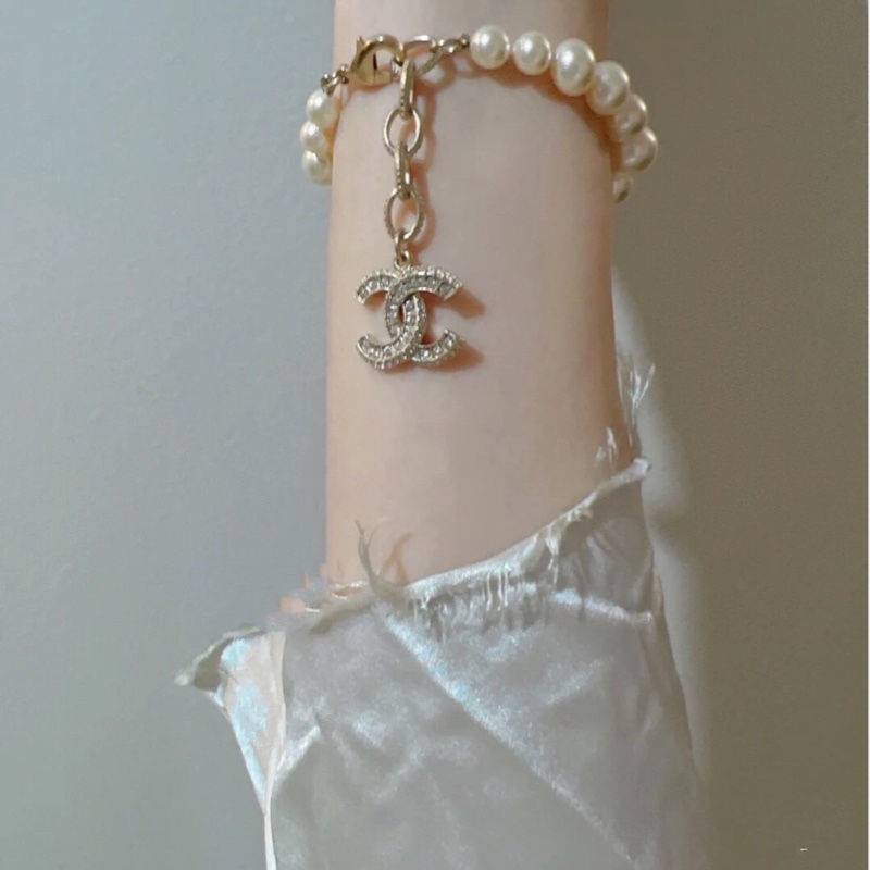 Chanel香奈兒 經典雙C吊墜珍珠手鍊～-3