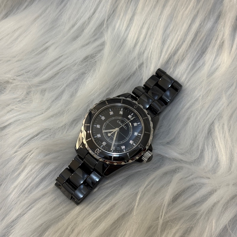 Chanel J12黑陶瓷12點鑽38mm腕錶-0