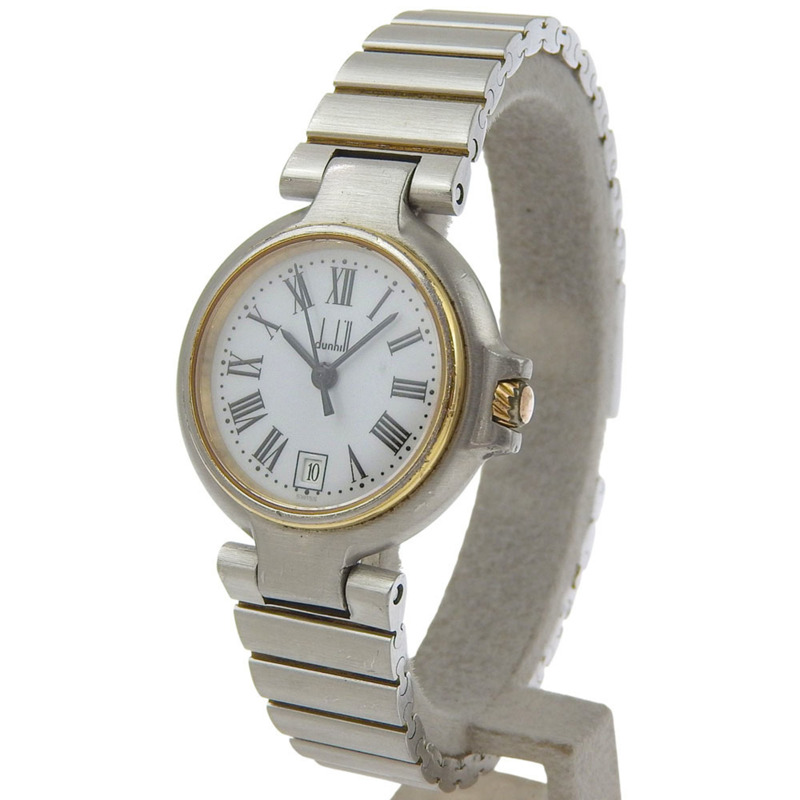 登喜路女士不鏽鋼石英錶,指針式顯示,白色錶盤-1