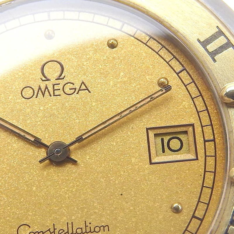 歐米茄星座系列女士腕錶,不鏽鋼和皮革錶殼,石英機芯,指針式顯示,金色錶盤-5