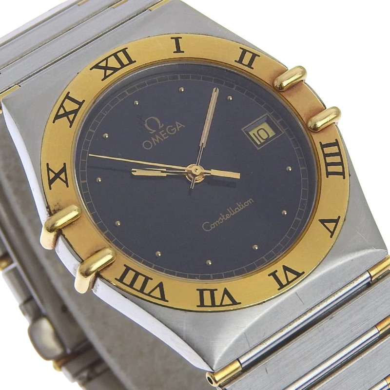 歐米茄星座系列男士腕錶,不鏽鋼錶殼,銀色石英機芯,指針式顯示,黑色錶盤-2