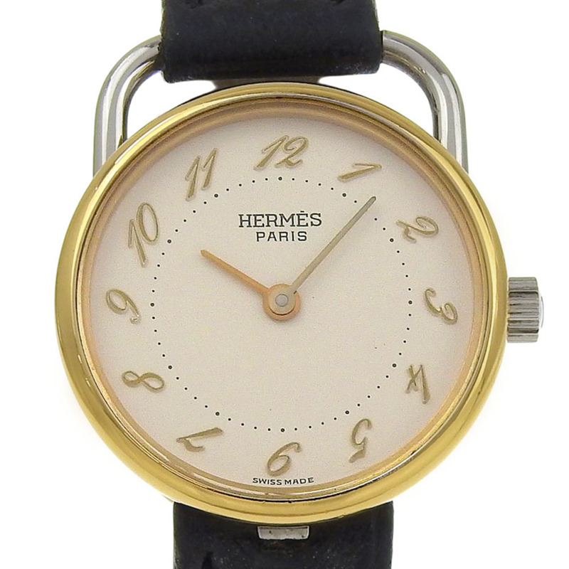 愛馬仕 Arceau 女士腕錶,不鏽鋼和皮革錶殼,石英機芯,指針式顯示,白色錶盤-0