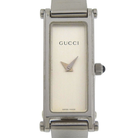 Gucci 1500L 女士不鏽鋼石英模擬腕錶，銀色錶盤