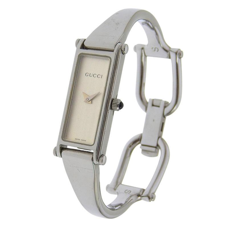Gucci 1500L 女士不鏽鋼石英模擬腕錶,銀色錶盤-1