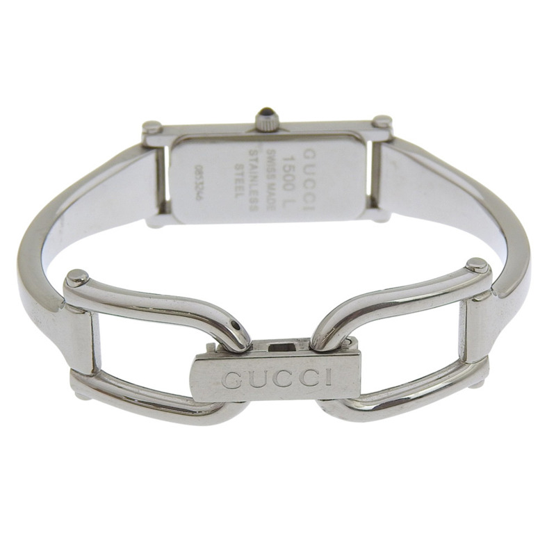 Gucci 1500L 女士不鏽鋼石英模擬腕錶,銀色錶盤-4