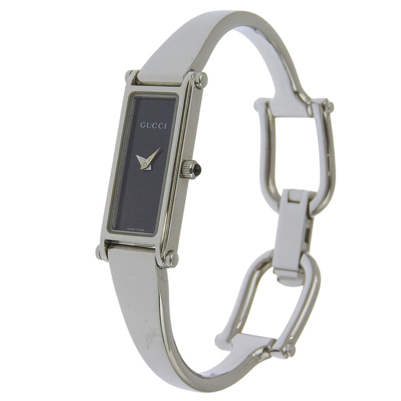 Gucci 1500L 女士不鏽鋼石英模擬腕錶,黑色錶盤-1