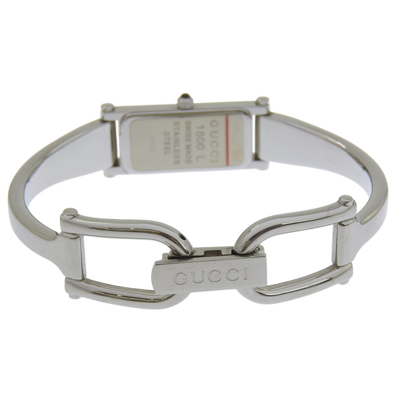 Gucci 1500L 女士不鏽鋼石英模擬腕錶,黑色錶盤-4