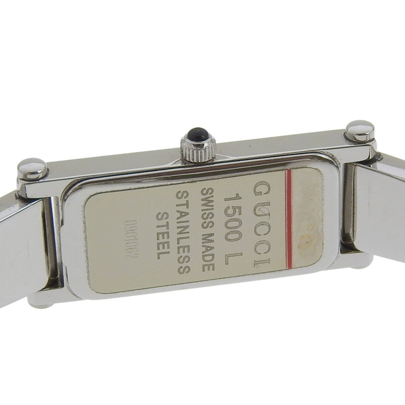 Gucci 1500L 女士不鏽鋼石英模擬腕錶,黑色錶盤-5