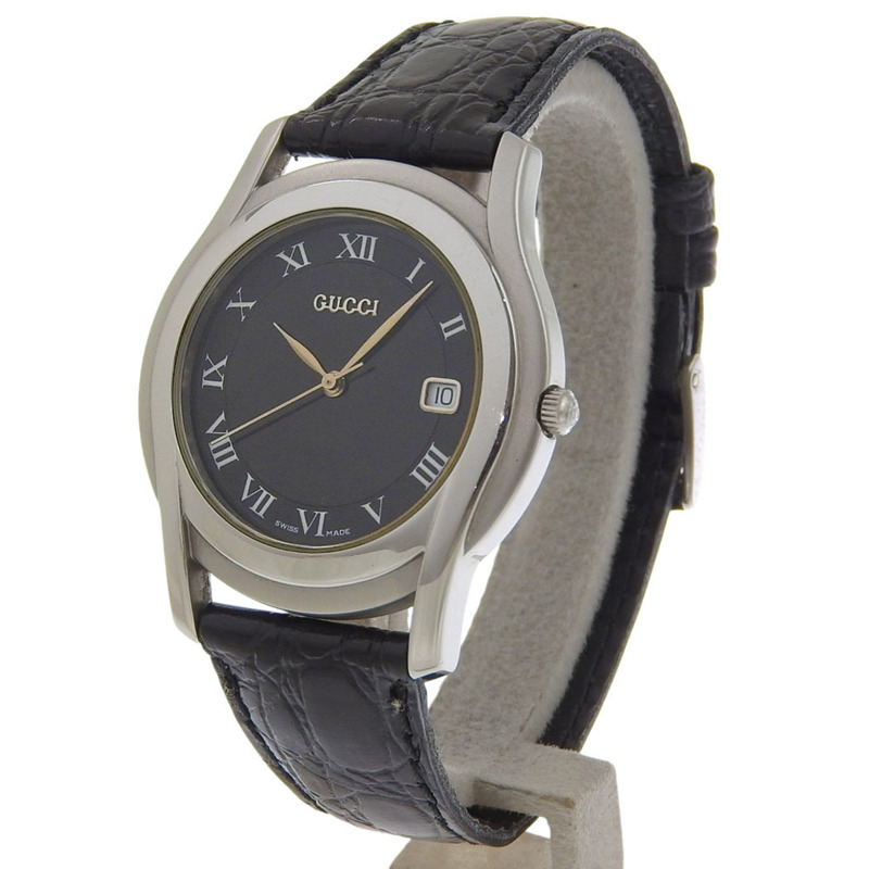Gucci 5500M 女士不鏽鋼石英模擬腕錶，黑色錶盤-1