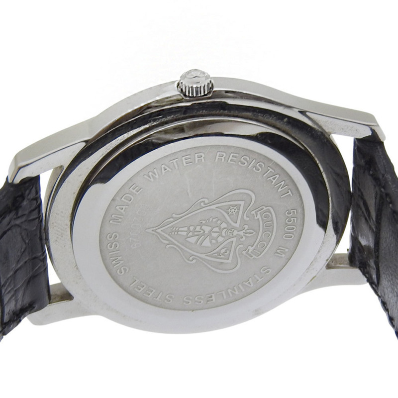 Gucci 5500M 女士不鏽鋼石英模擬腕錶，黑色錶盤-5