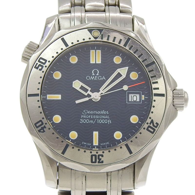 歐米茄海馬300公尺腕錶,1538 2562.80機芯,不鏽鋼錶殼,1995年,石英機芯,指針式顯示,海軍藍錶盤,300公尺防水,男士腕錶-0