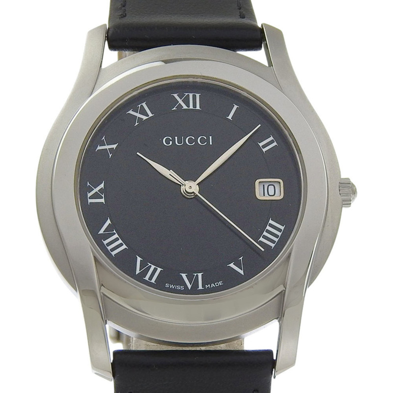 Gucci G-Class 男士腕錶,5500公尺防水,不鏽鋼和皮革錶殼,石英機芯,指針式顯示,黑色錶盤-0