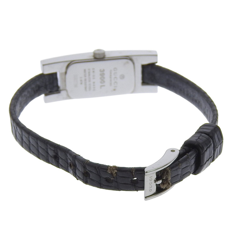 Gucci 3900L 女士腕錶,不鏽鋼和皮革錶殼,石英機芯,指針式顯示,黑色錶盤-4