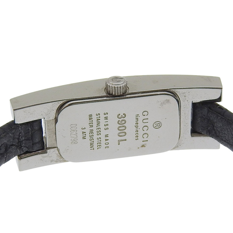 Gucci 3900L 女士腕錶,不鏽鋼和皮革錶殼,石英機芯,指針式顯示,黑色錶盤-5