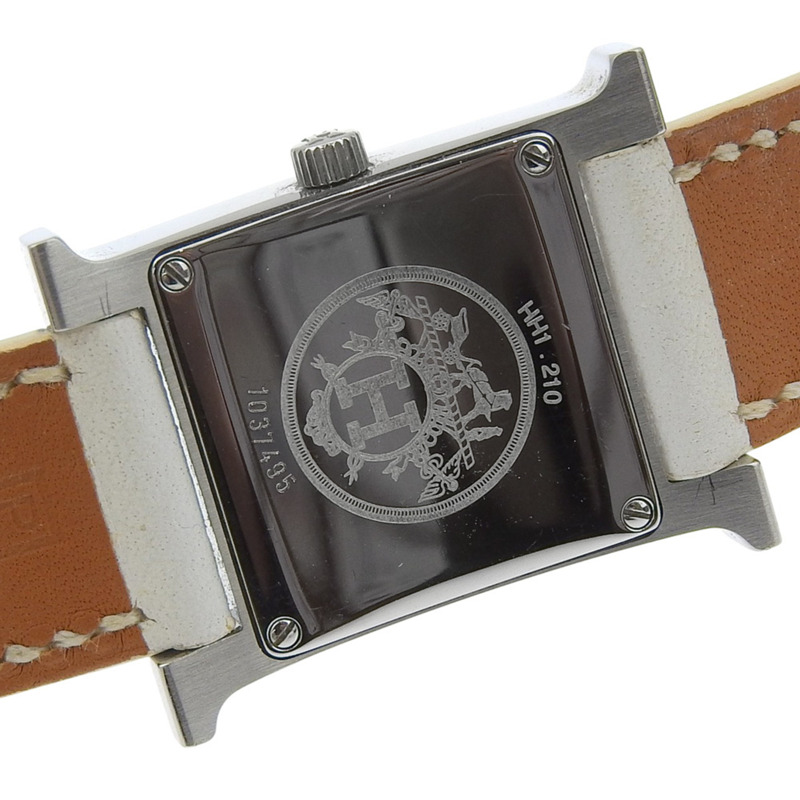 愛馬仕 H Watch Double Tour HH1.210，不銹鋼和光滑皮革，法國製造，2012 年，銀色 P 石英機芯，模擬顯示，白色錶盤，女士腕錶。-4