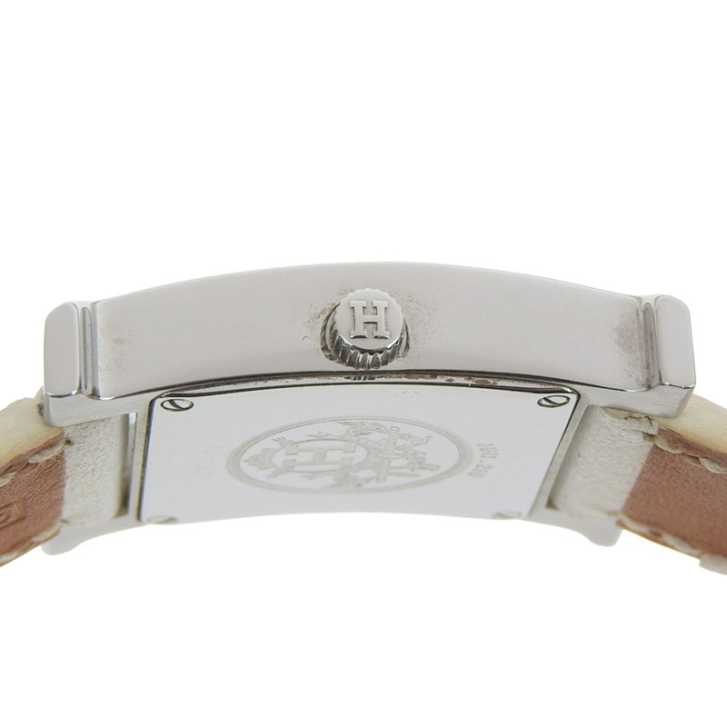 愛馬仕 H Watch Double Tour HH1.210，不銹鋼和光滑皮革，法國製造，2012 年，銀色 P 石英機芯，模擬顯示，白色錶盤，女士腕錶。-5