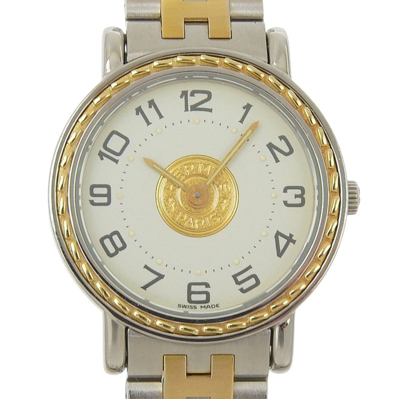 愛馬仕 SE4.220 系列女士不鏽鋼石英模擬顯示白色錶盤腕錶-0