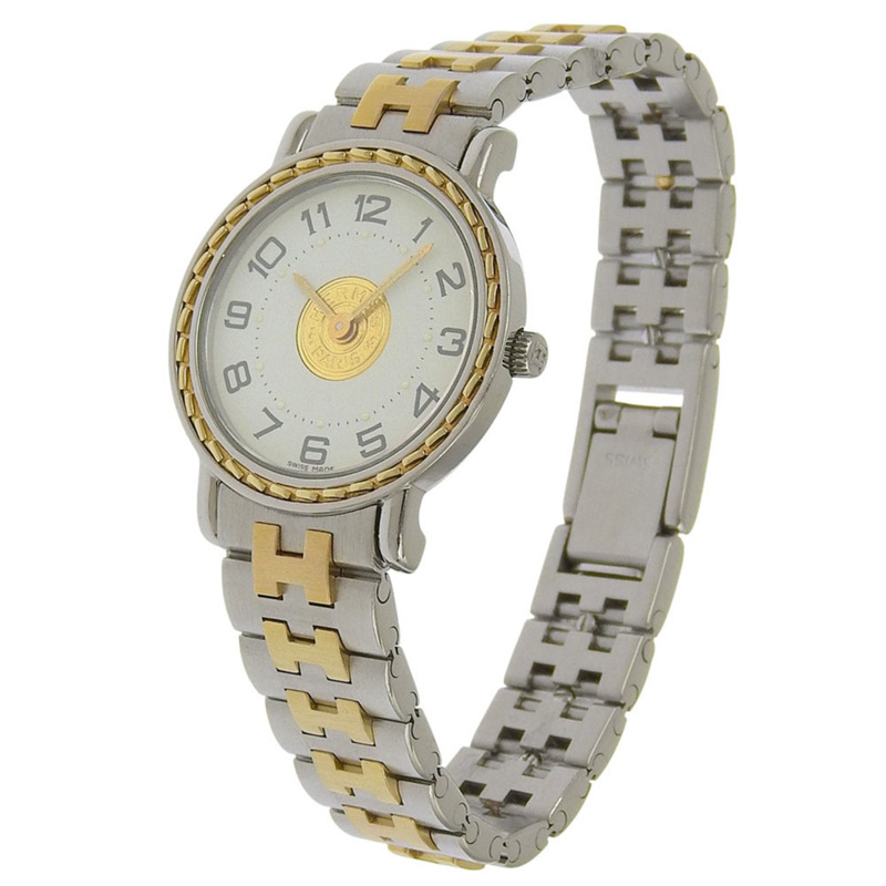 愛馬仕 SE4.220 系列女士不鏽鋼石英模擬顯示白色錶盤腕錶-1