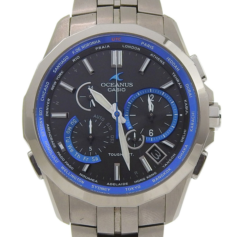 卡西歐 Oceanus Manta 腕錶 OCW-S2400 鈦金屬黑色太陽能電波計時錶盤 男士-0