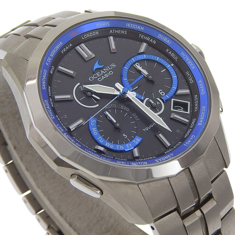 卡西歐 Oceanus Manta 腕錶 OCW-S2400 鈦金屬黑色太陽能電波計時錶盤 男士-2