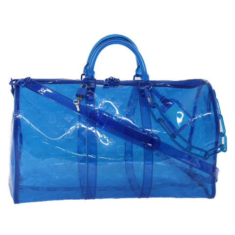 路易威登 Monogram Vinyl Keepall Bandouliere 50 旅行包 藍色 M53272 正品 46351SM