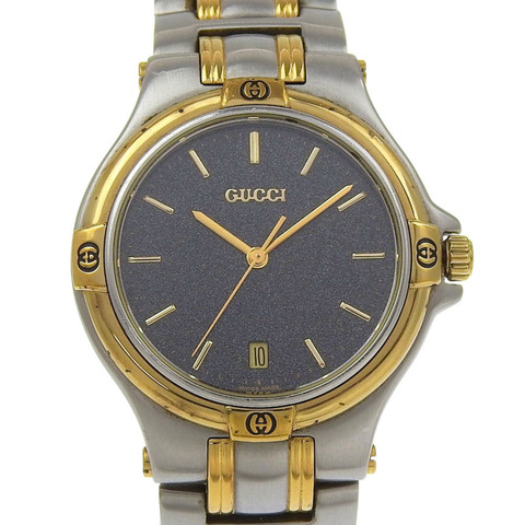 Gucci 男士 9040M 不鏽鋼石英錶，模擬顯示，黑色錶盤