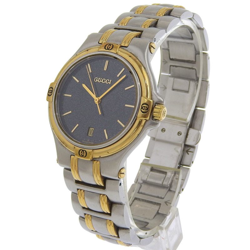 Gucci 男士 9040M 不鏽鋼石英錶,模擬顯示,黑色錶盤-1