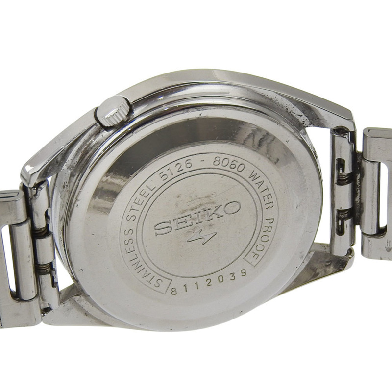 精工五號男士腕錶 5126-8060 不鏽鋼自動機械指針顯示黑色錶盤-5