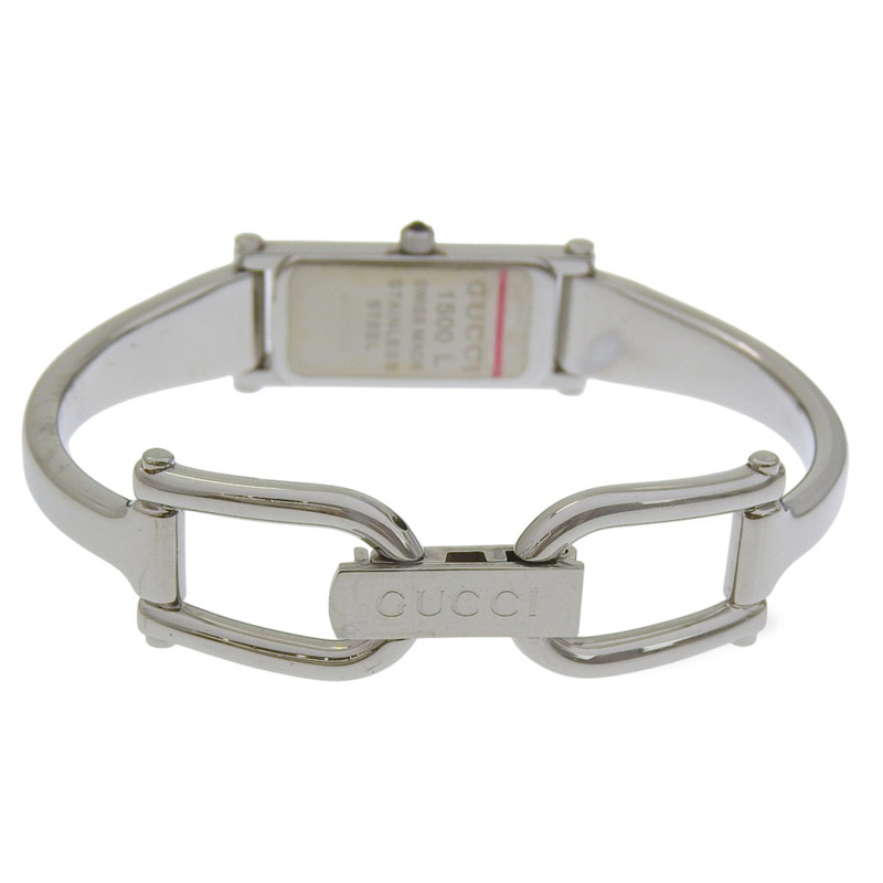 Gucci 1500L 女士不鏽鋼石英模擬腕錶,銀色錶盤-4