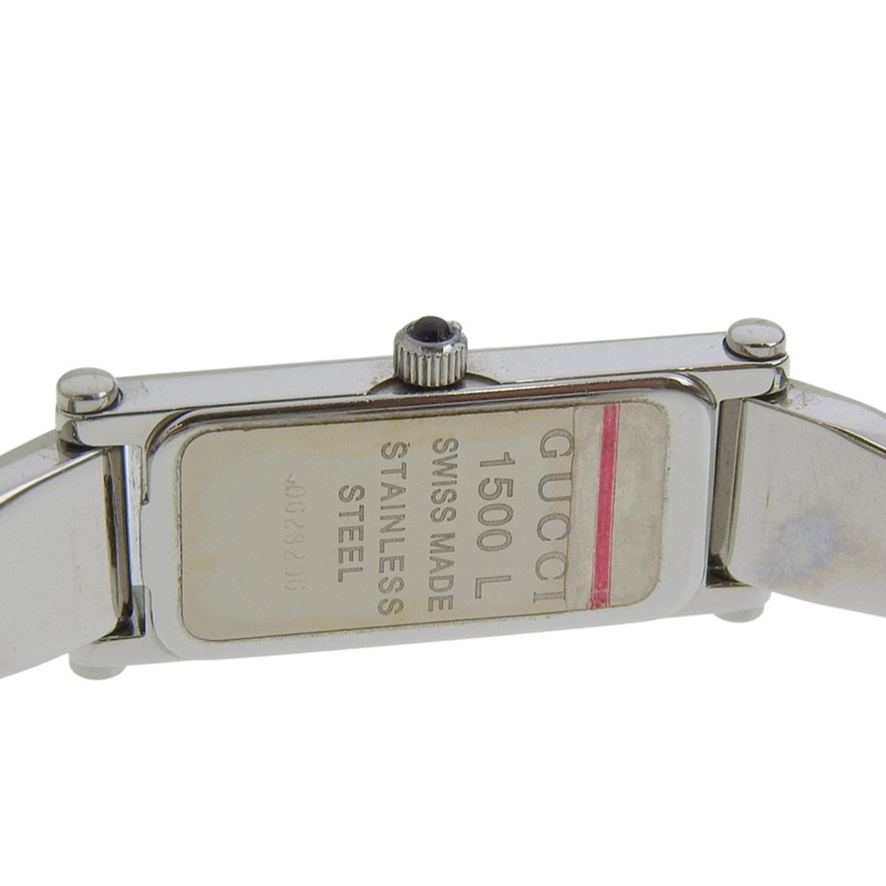 Gucci 1500L 女士不鏽鋼石英模擬腕錶,銀色錶盤-6