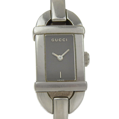 Gucci 6800L 不鏽鋼石英模擬腕錶，黑色錶盤，女款