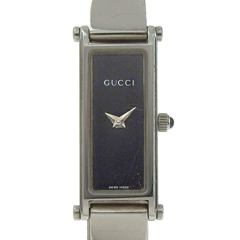 Gucci 1500L 女士不鏽鋼石英模擬腕錶，黑色錶盤