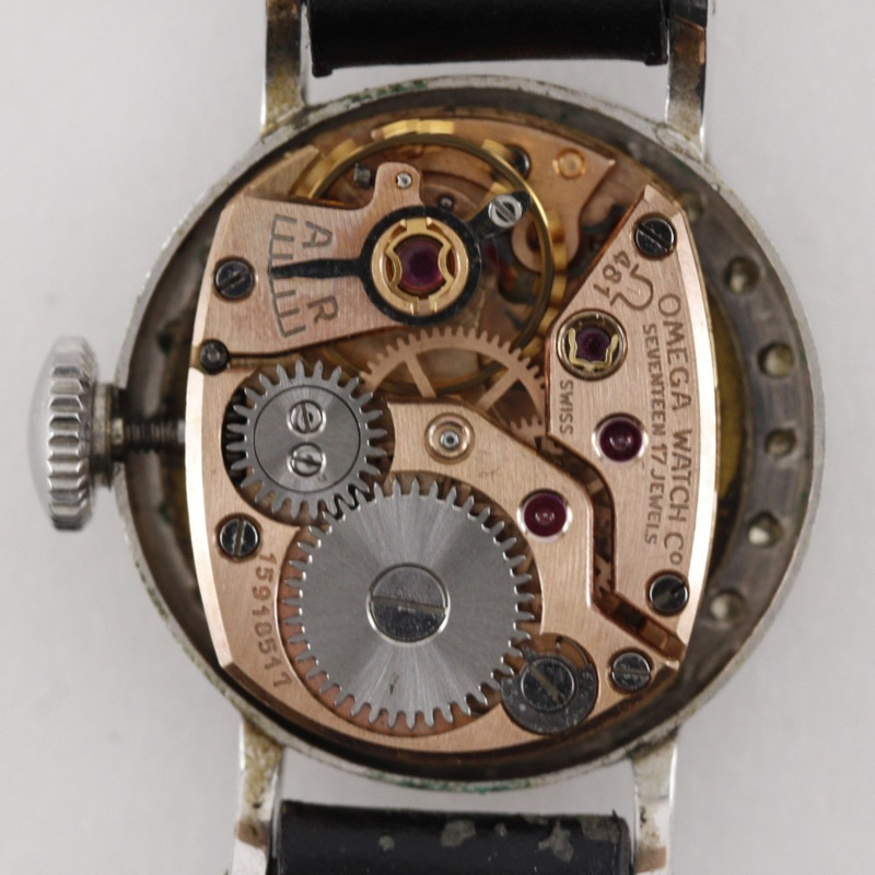 歐米茄古董腕錶,Cal. 481機芯,鉑金材質,鑲鑽,壓紋皮革錶帶,手動上鍊,指針式顯示,白色錶盤,女士款-3