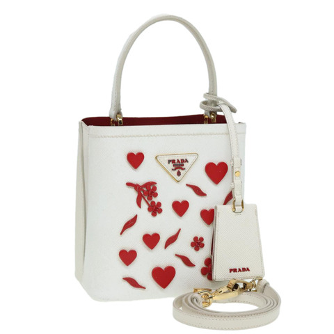 PRADA 手提包 Safiano 皮革 2way 白色 Auth 83161A