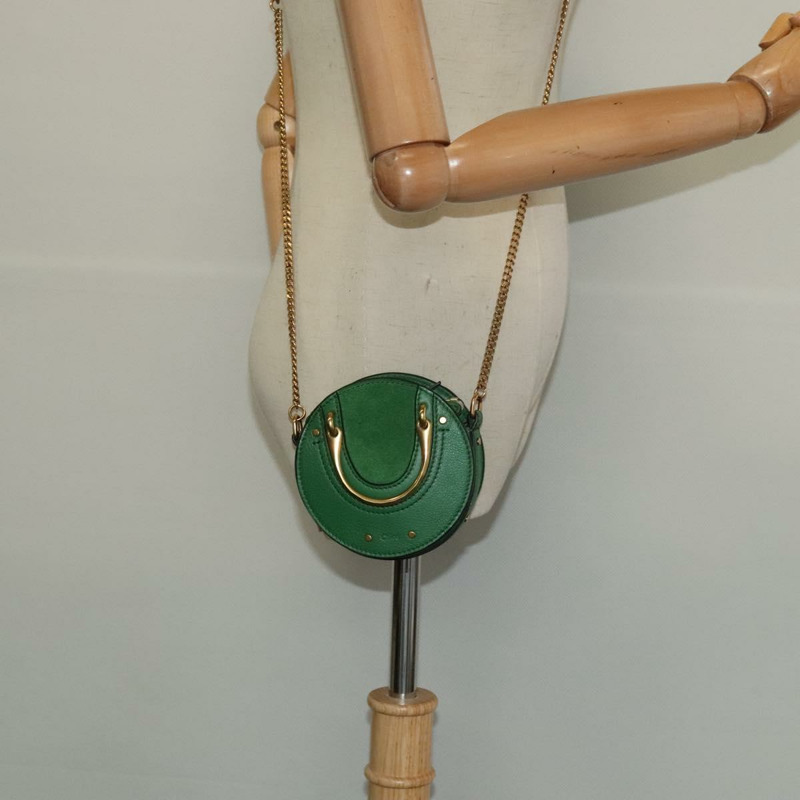 【日本直送】Chloe Pixy鏈條單肩包，皮革材質，綠色金色，正品編號120652A-23